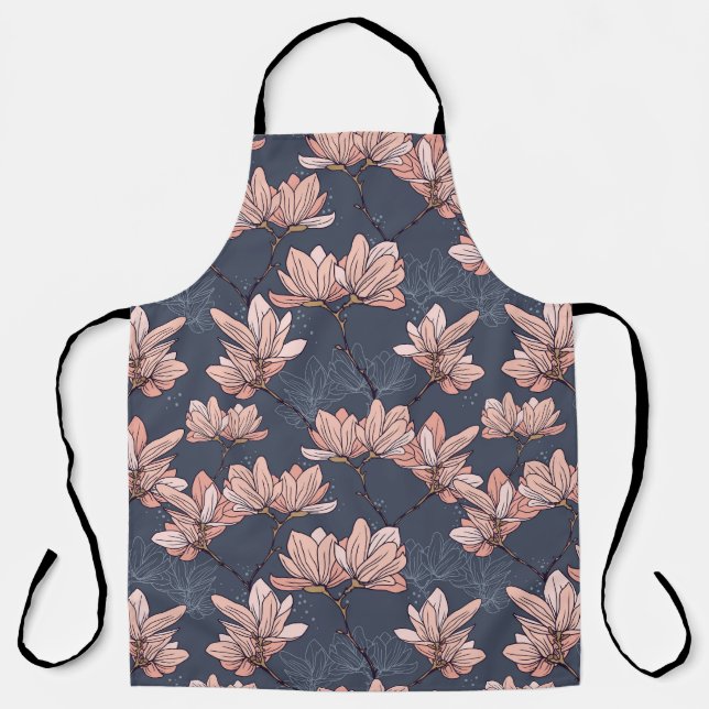 Japanese magnolia flowers, seamless, vintage style apron (Front)