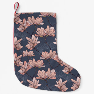 Japanese magnolia flowers, seamless, vintage style small christmas stocking