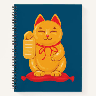 Japanese Maneki Neko Gold Cat, Symbol of Wealth Notebook