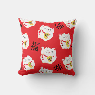 Japanese Maneki Neko Good Fortune Cat Cushion