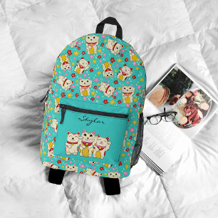Japanese Maneki Neko Waving Lucky Cat Personalized Printed Backpack