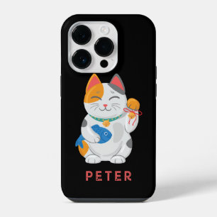 Japanese Maneki Neko White Cat, good luck symbol iPhone 14 Pro Case