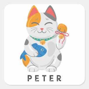 Japanese Maneki Neko White Cat, good luck symbol Square Sticker