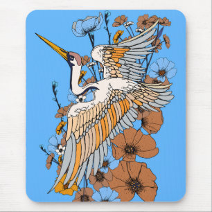 Japanese Manga Crane bird Mouse Pad
