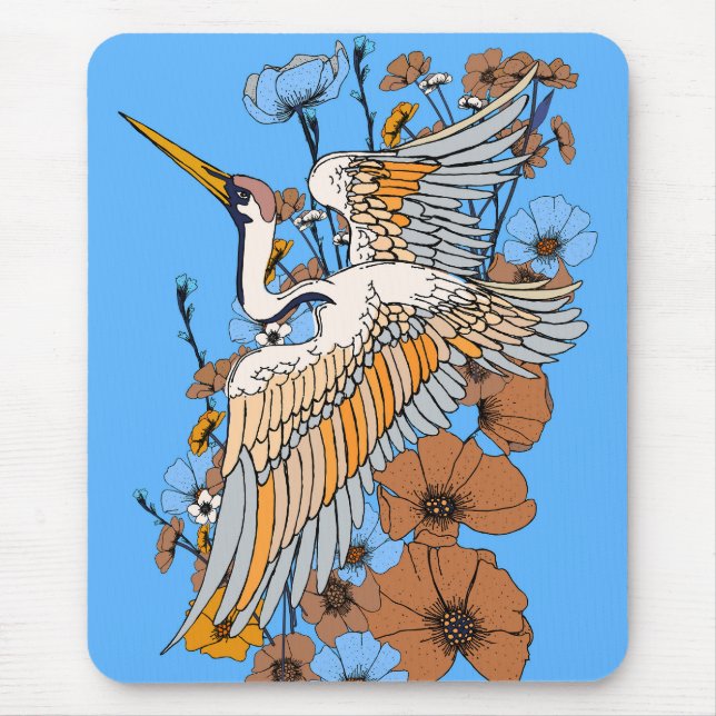 Japanese Manga Crane bird Mouse Pad (Front)