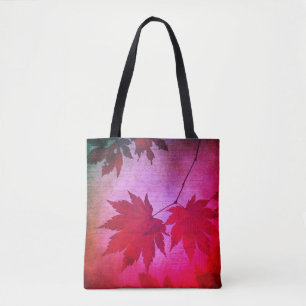Japanese maple and script tote bag
