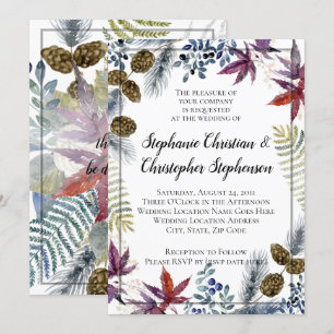 Japanese Maple Floral Watercolor Wedding Invitation