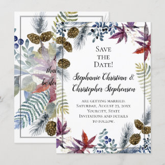 Japanese Maple Floral Watercolor Wedding Invitation