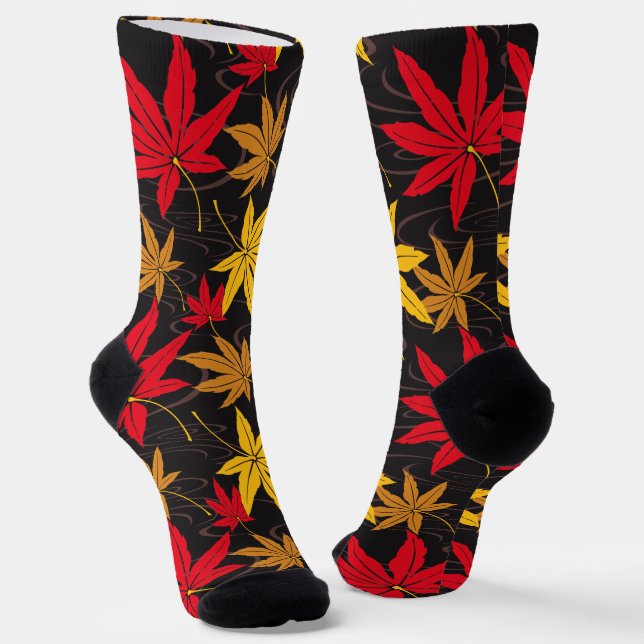 JAPANESE MAPLE LEAF( BLACK) SOCKS (Angled)