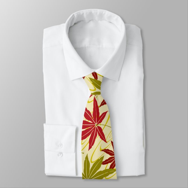 JAPANESE MAPLE LEAF (CREME) NECK TIE (Tied)