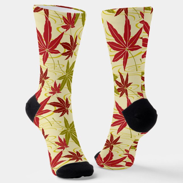 JAPANESE MAPLE LEAF (CREME) SOCKS (Angled)