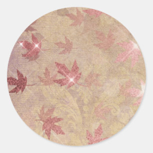Japanese maple leaf damask pink gold elegant  classic round sticker