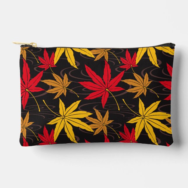JAPANESE MAPLE LEAF PATTERN IN BLACK ACCESSORY POUCH (Front)