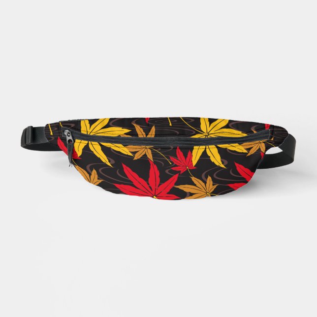 JAPANESE MAPLE LEAF PATTERN IN BLACK BUM BAGS (Front)