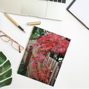 Japanese Maple Leaves and Bamboo Fence Photo Notebook