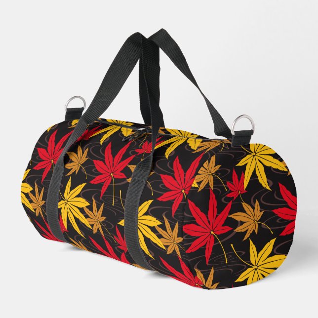 JAPANESE MAPLE PATTERN IN BLACK DUFFLE BAG (Left Corner)