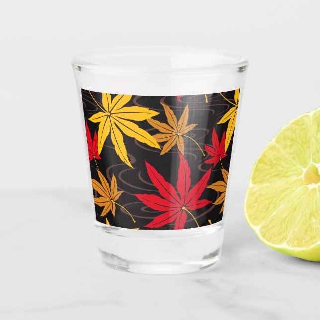 JAPANESE MAPLE PATTERN IN BLACK SHOT GLASS (Front)