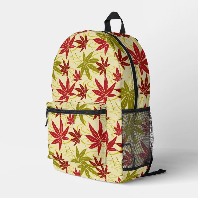 JAPANESE MAPLE PATTERN IN CREME PRINTED BACKPACK (Back Corner Right)