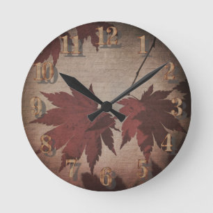 Japanese maple tree leaves and script fall round clock