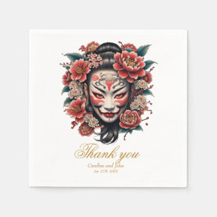 Japanese mask decorated with flowers napkin