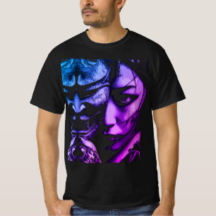 Japanese Masked Woman Dark Tattoo Realism Portrait T-Shirt