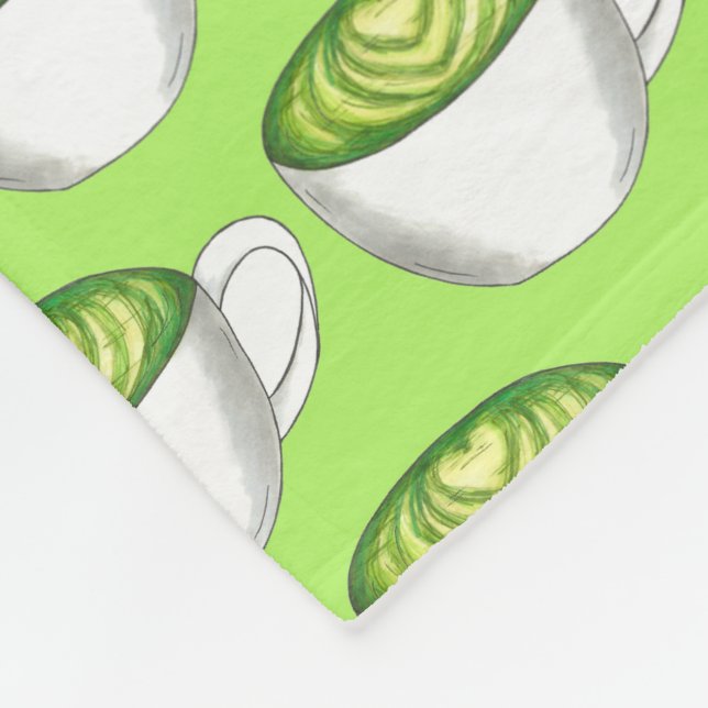 Japanese Matcha Green Tea Latte Teacup Foodie Fleece Blanket (Corner)