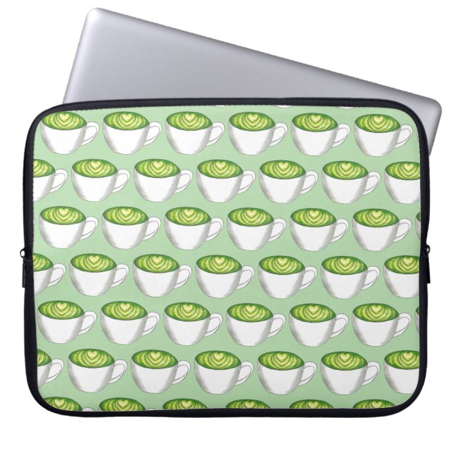 Japanese Matcha Green Tea Latte Teacup Foodie Laptop Sleeve (Front)