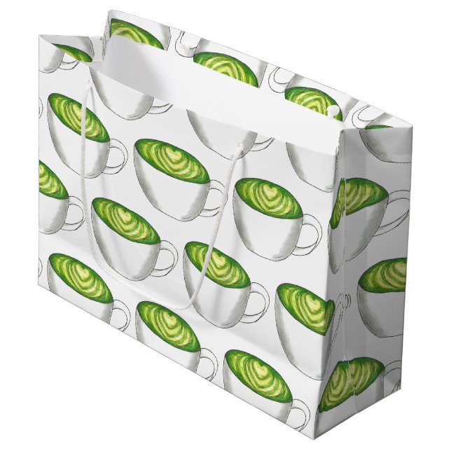 Japanese Matcha Green Tea Latte Teacup Foodie Large Gift Bag (Front Angled)