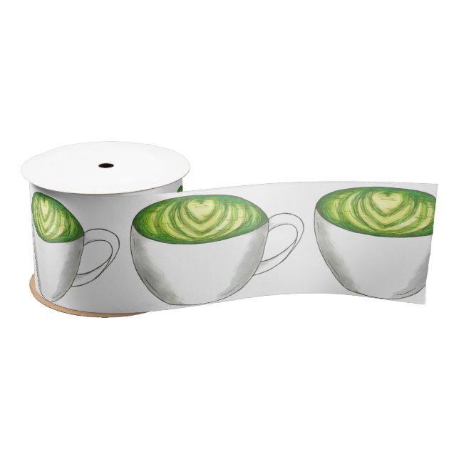 Japanese Matcha Green Tea Latte Teacup Foodie Satin Ribbon (Spool)