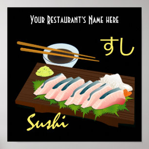 Japanese Meal Sushi Black Poster