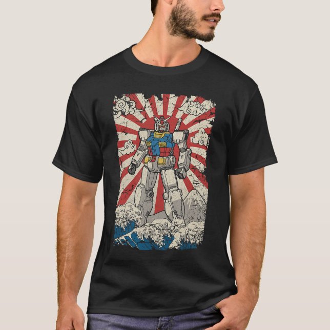 Japanese Mecha Anime Robot Kanagawa Great Wave Man T-Shirt (Front)