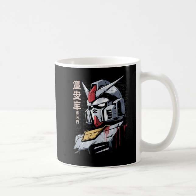 Japanese Mecha Robot Head Blueprint Sketch Art Coffee Mug (Right)