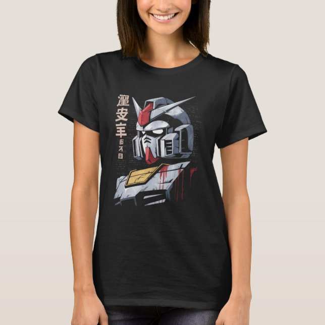 Japanese Mecha Robot Head Blueprint Sketch Art T-Shirt (Front)