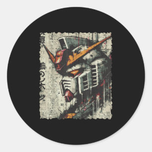 Japanese Mecha Robot Head Vintage Anime Art Men Bo Classic Round Sticker