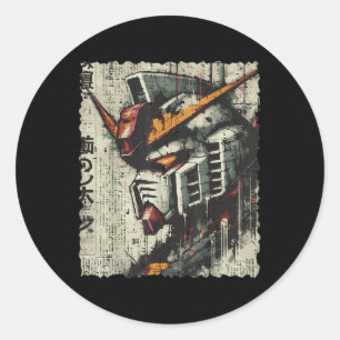 Japanese Mecha Robot Head Vintage Anime Art Men Bo Classic Round Sticker