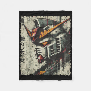 Japanese Mecha Robot Head Vintage Anime Art Men Bo Fleece Blanket