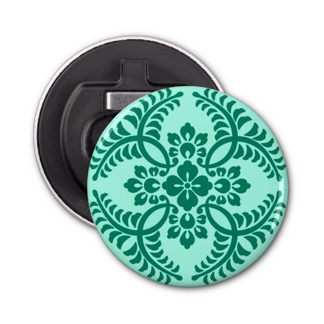 Japanese Medallion Pattern, Aqua and Turquoise Bottle Opener (Front)