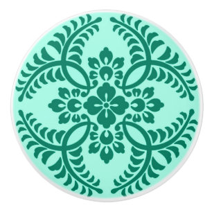 Japanese Medallion Pattern, Aqua and Turquoise Ceramic Knob