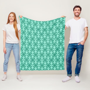 Japanese Medallion Pattern, Aqua and Turquoise Fleece Blanket