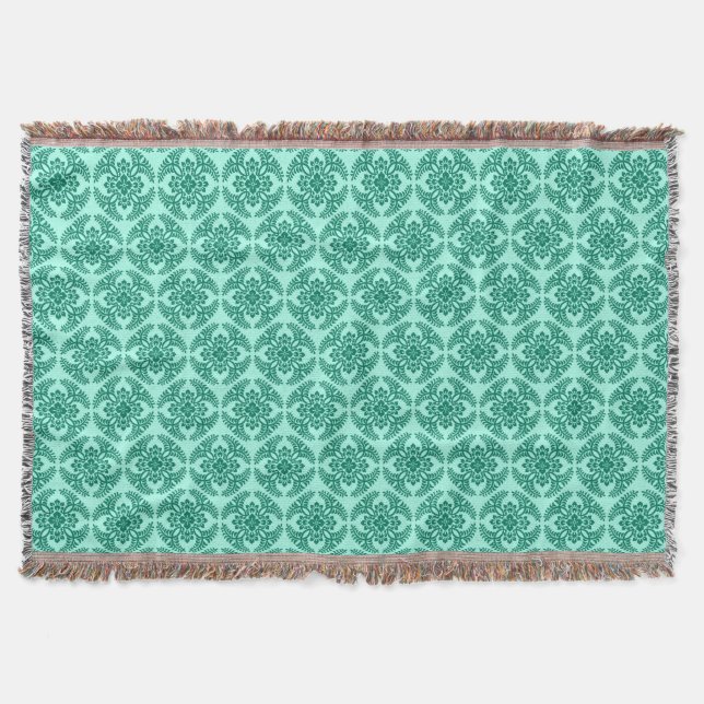 Japanese Medallion Pattern, Aqua and Turquoise  Throw Blanket (Front)