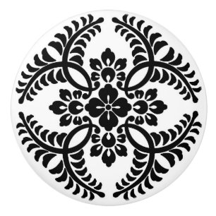 Japanese Medallion Pattern, Black and White Ceramic Knob
