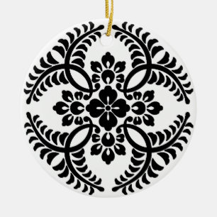Japanese Medallion Pattern, Black and White Ceramic Ornament