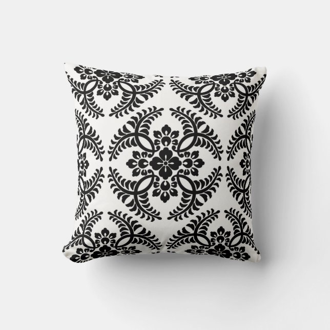 Japanese Medallion Pattern, Black and White Cushion (Front)