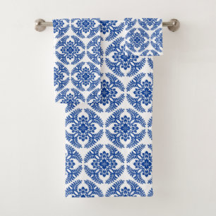 Japanese Medallion Pattern, Cobalt Blue and White  Bath Towel Set