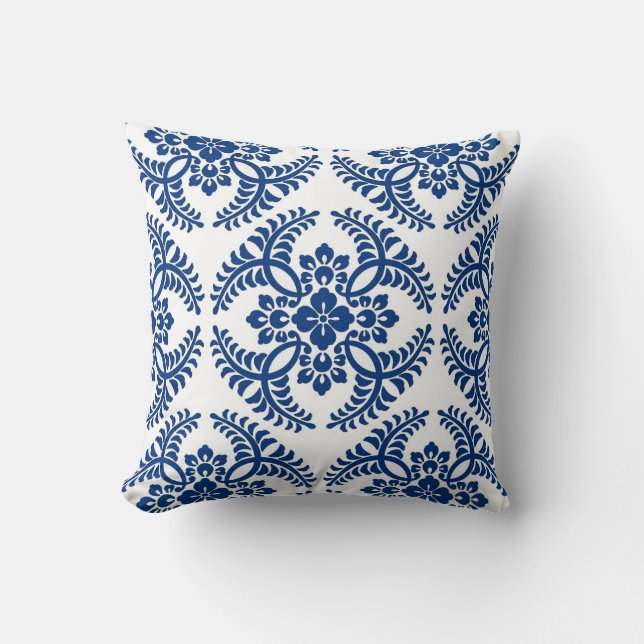 Japanese Medallion Pattern, Cobalt Blue and White Cushion (Front)