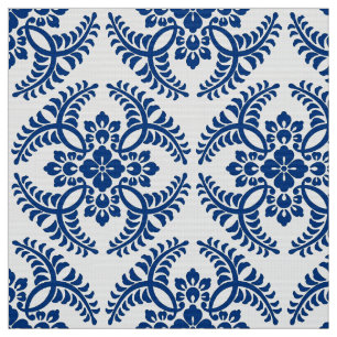 Japanese Medallion Pattern, Cobalt Blue and White Fabric