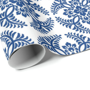 Japanese Medallion Pattern, Cobalt Blue and White Wrapping Paper