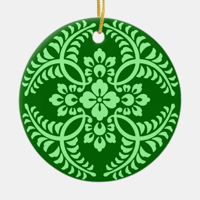 Japanese Medallion Pattern, Dark Jade Green  Ceramic Ornament (Front)