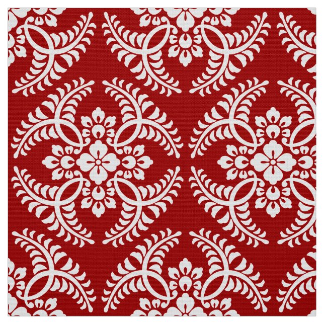 Japanese Medallion Pattern, Deep Red and White Fabric (Swatch)