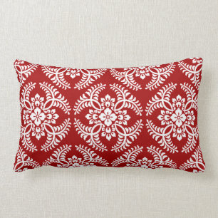 Japanese Medallion Pattern, Deep Red and White Lumbar Cushion